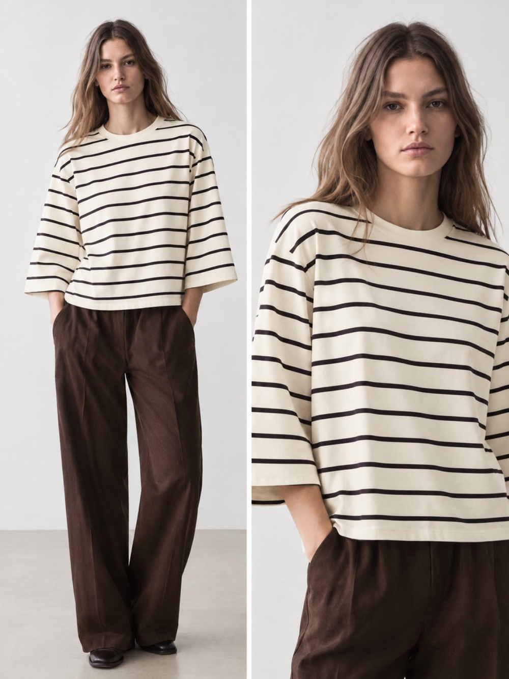 Massimo Dutti NWT cotton striped shirt cream brown XS 6209/112